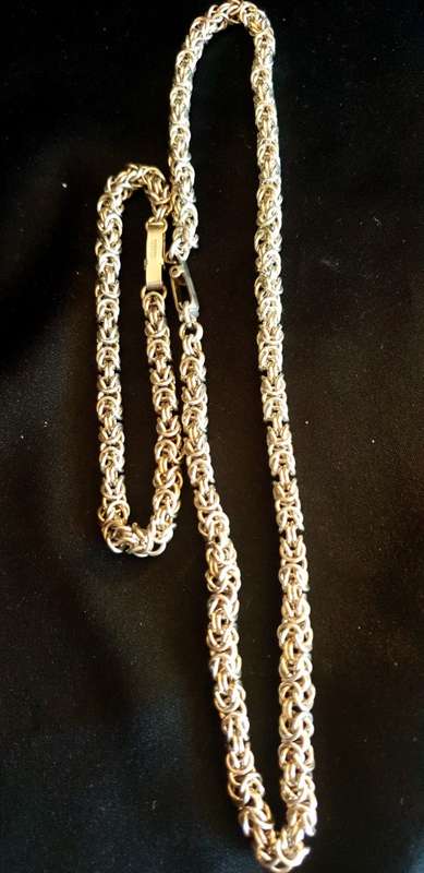 Stunning thick and heavy byzantine link Sterling Silver Necklace and matching Bracelet set