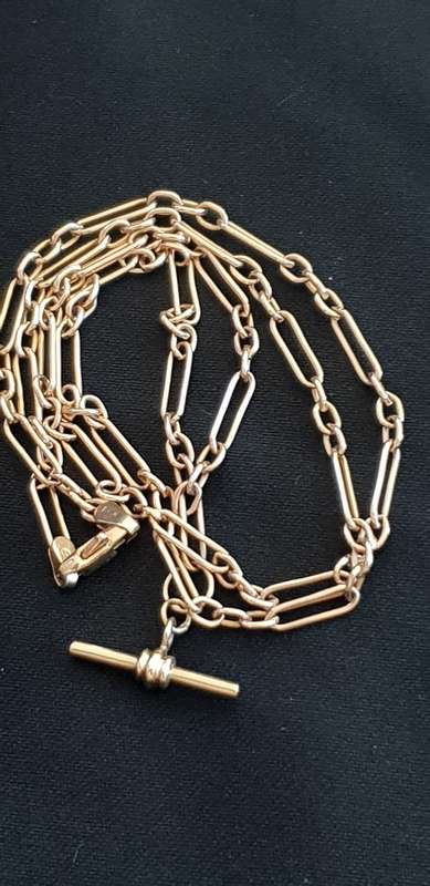 Vintage 9ct gold made in Italy by Unoaerre fob chain with T-Bar