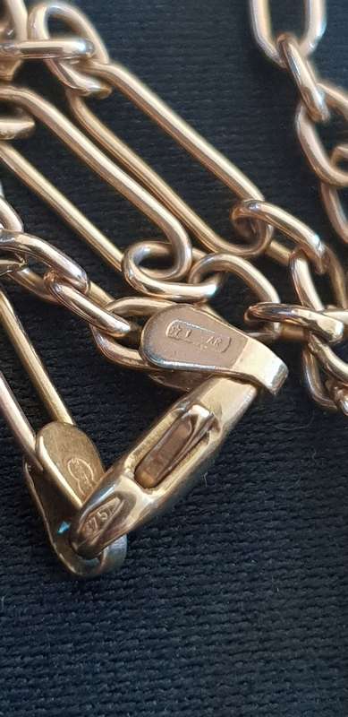 Vintage 9ct gold made in Italy by Unoaerre fob chain with T-Bar