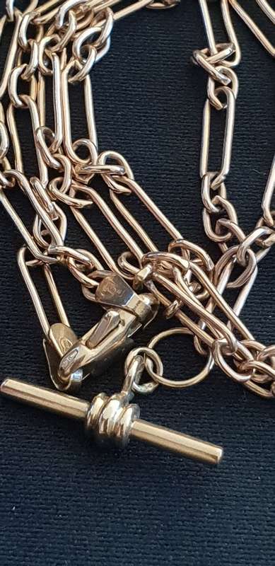 Vintage 9ct gold made in Italy by Unoaerre fob chain with T-Bar