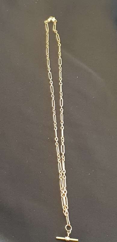 Vintage 9ct gold made in Italy by Unoaerre fob chain with T-Bar