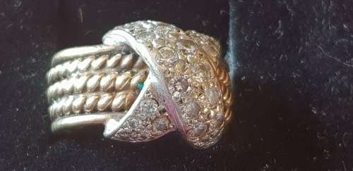 Genuine 9ct gold & 22 diamonds cross design set on a twisted rope broad band ring