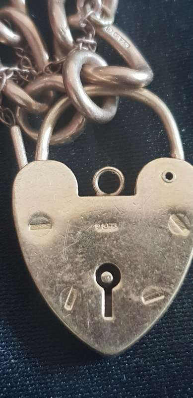 Extremely Rare-Antique 9ct rose gold fancy curb bracelet with large locket and safety chain
