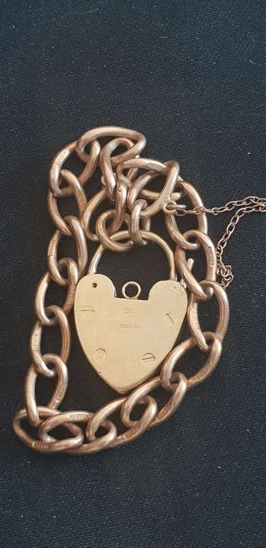 Extremely Rare-Antique 9ct rose gold fancy curb bracelet with large locket and safety chain