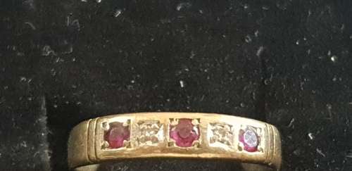 Genuine 9ct gold ruby and diamond ring