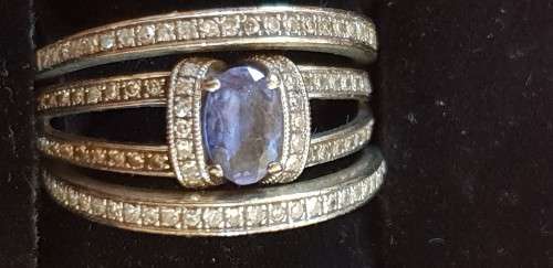 BRIDAL GENUINE 9CT(375) WHITE GOLD AND 108 X DIAMONDS & TANZANITE TRIO SET RING