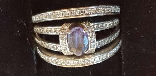 BRIDAL GENUINE 9CT(375) WHITE GOLD AND 108 X DIAMONDS & TANZANITE TRIO SET RING