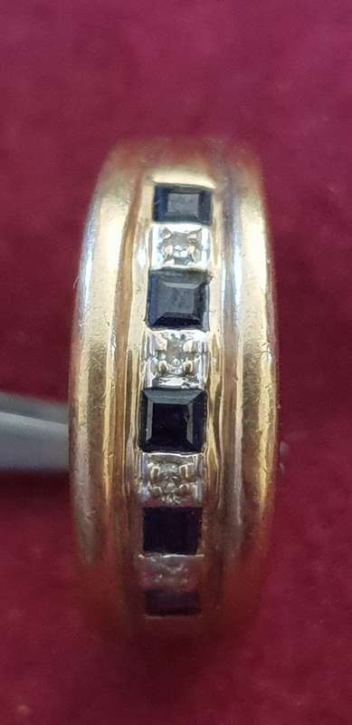 9CT GOLD DIAMOND and SAPPHIRE CHANNEL SET ETERNITY RING