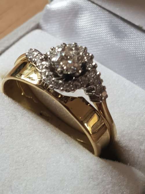 18ct yellow & white gold diamond wedding ring & engagement ring claw set 0.50 carats