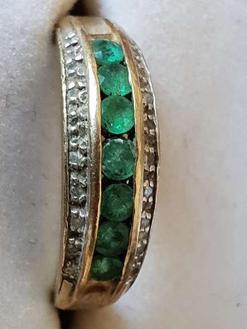 9ct vintage dress ring with emeralds and diamonds