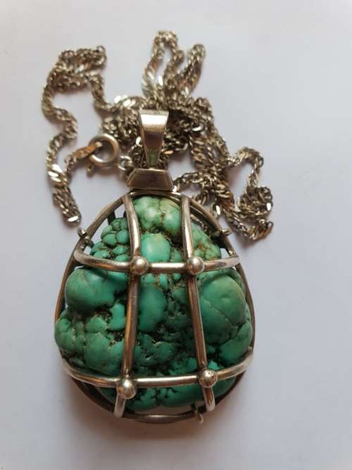 Rough Natural Raw Turquoise in Sterling silver hand made cage