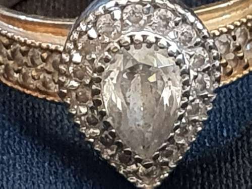 9ct gold and Pear shaped Cubic Zirconia Halo Engagement Ring