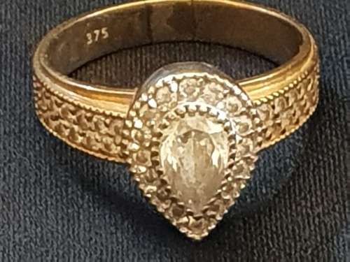 9ct gold and Pear shaped Cubic Zirconia Halo Engagement Ring