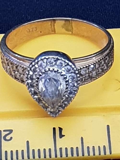 9ct gold and Pear shaped Cubic Zirconia Halo Engagement Ring
