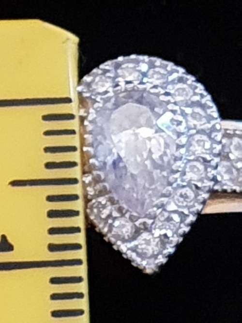 9ct gold and Pear shaped Cubic Zirconia Halo Engagement Ring