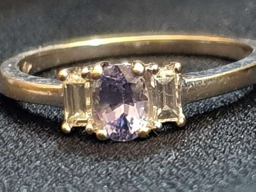 18ct White gold natural Diamond and Tanzanite Trilogy Ring