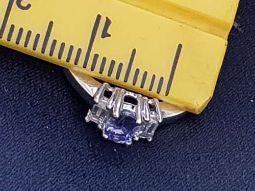 18ct White gold natural Diamond and Tanzanite Trilogy Ring