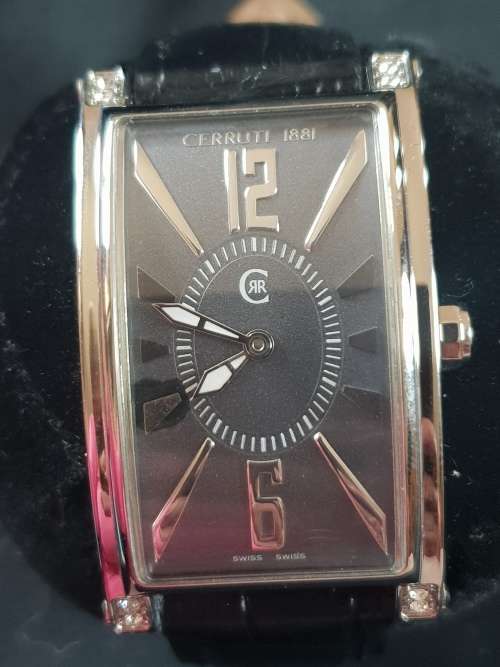 Cerruti 1881 Genova Donna ladies crystal and stainless steel watch with black leather strapandBox