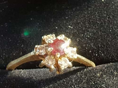 Vintage and hallmarked 18ct yellow gold ,diamond and Ruby ring