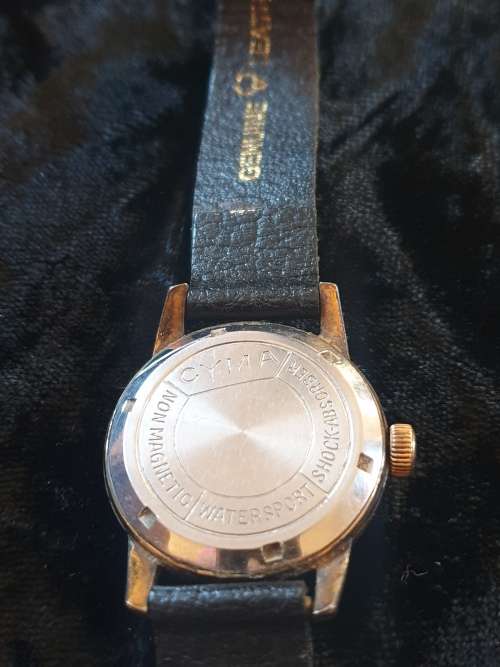 Vintage Cyma by Omega Watersport shock absorber 40 micron rolled gold watch in original box