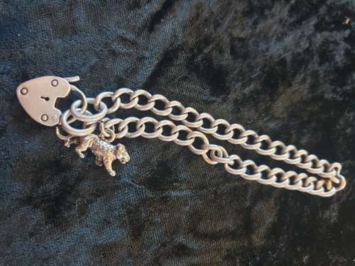 Heavy Sterling Silver bracelet with padlock and lioness charm-reduced