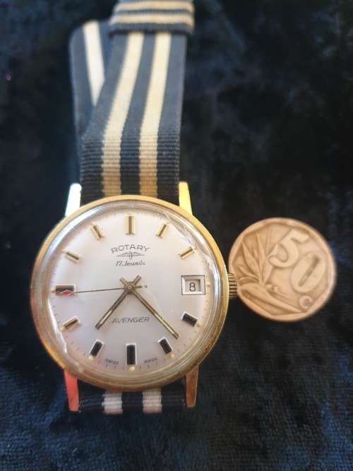 Vintage 17Jewel  Rotary Avenger Swiss made watch- original canvas striped strap early 1970`s