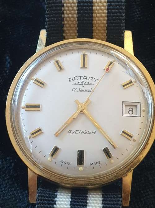 Vintage 17Jewel  Rotary Avenger Swiss made watch- original canvas striped strap early 1970`s