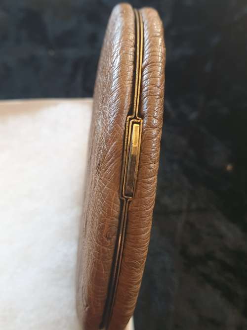 Vintage ostrich leather powder compact with original box
