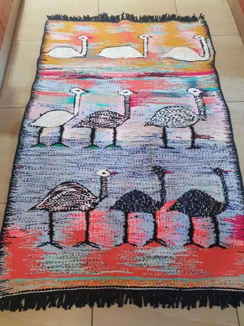 Hand knotted chunky colourful Guinea fowl carpet