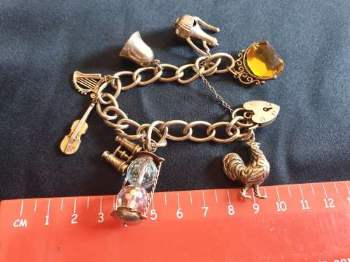 Stunning antique 9ct gold charm bracelet with each charm individually hallmarked