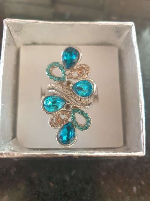 Ring Blue Swirl Teardrop