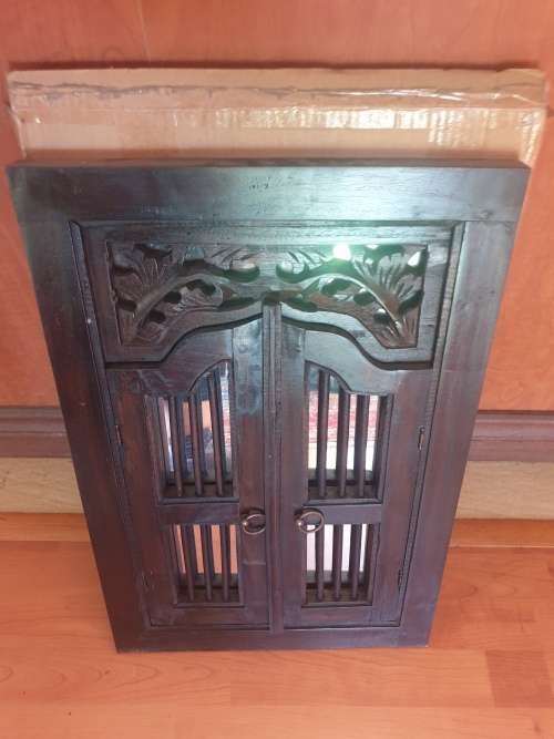 Hand carved Balinese mirror with teak doors