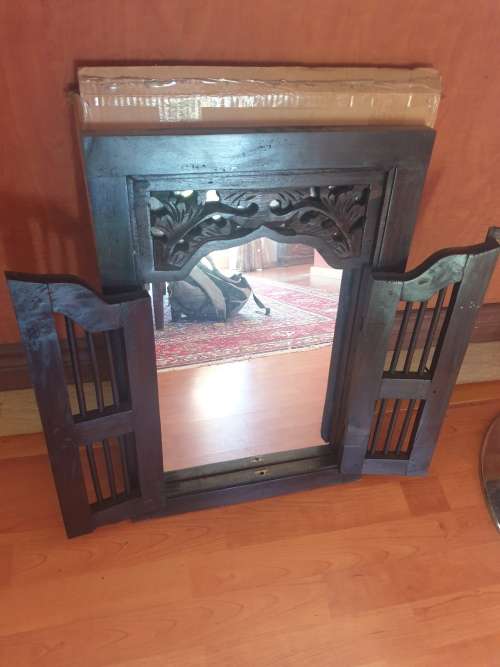 Hand carved Balinese mirror with teak doors