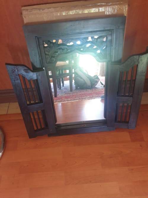 Hand carved Balinese mirror with teak doors