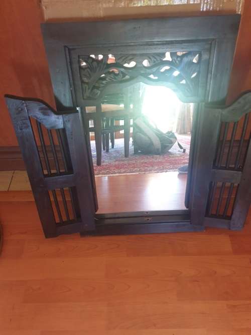 Hand carved Balinese mirror with teak doors