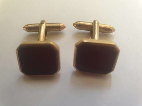 Stunning Vintage South African Hallmarked 9ct gold cuff-links & tie pin with reddish enamel