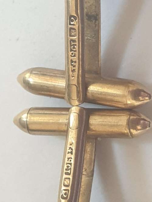 Stunning Vintage South African Hallmarked 9ct gold cuff-links & tie pin with reddish enamel