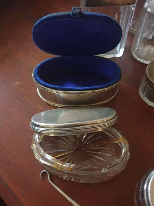 Stunning antique dressing table set, solid silver-16 piece with solid silver mirror