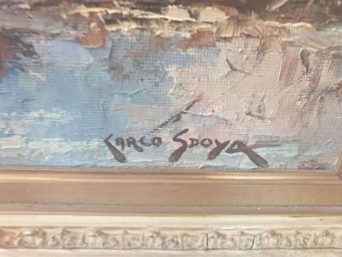Carlo Sdoya Set of 2 oil original paintings in gold gilded frames