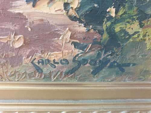 Carlo Sdoya Set of 2 oil original paintings in gold gilded frames