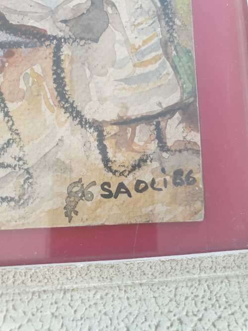 Winston Saoli charcoal Painting in white frame