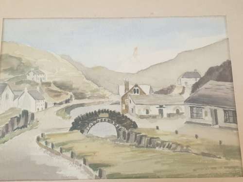 Bostcastle, Cornwall 2 watercolour paintings by John Bathgate&  3 old sketch  prints