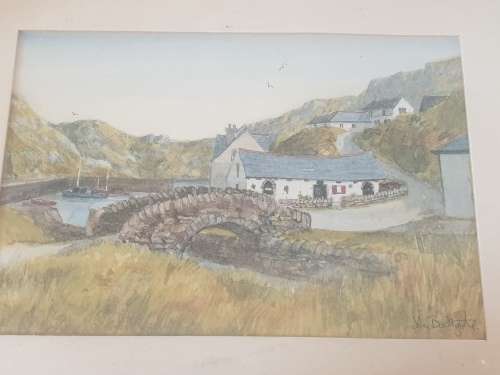 Bostcastle, Cornwall 2 watercolour paintings by John Bathgate&  3 old sketch  prints