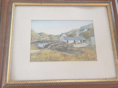 Bostcastle, Cornwall 2 watercolour paintings by John Bathgate&  3 old sketch  prints