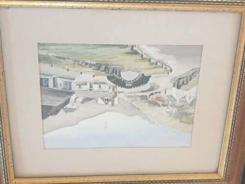 Bostcastle, Cornwall 2 watercolour paintings by John Bathgate&  3 old sketch  prints