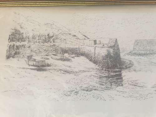 Bostcastle, Cornwall 2 watercolour paintings by John Bathgate&  3 old sketch  prints