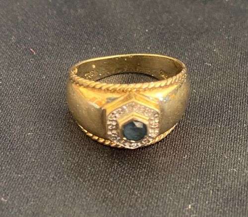 9ct yellow gold with sapphire and approx 11 diamond`s