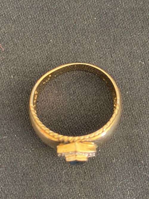 9ct yellow gold with sapphire and approx 11 diamond`s