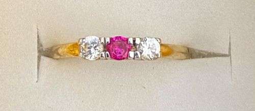 Petite synthetic Ruby and Cubic Zirconia Ring on genuine 9ct yellow gold
