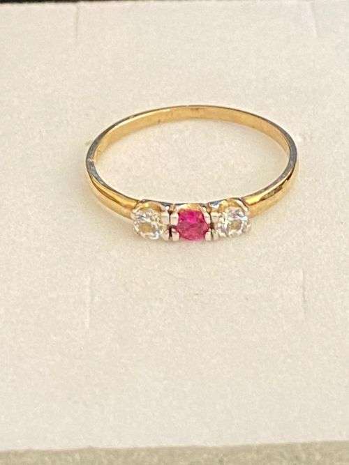 Petite synthetic Ruby and Cubic Zirconia Ring on genuine 9ct yellow gold